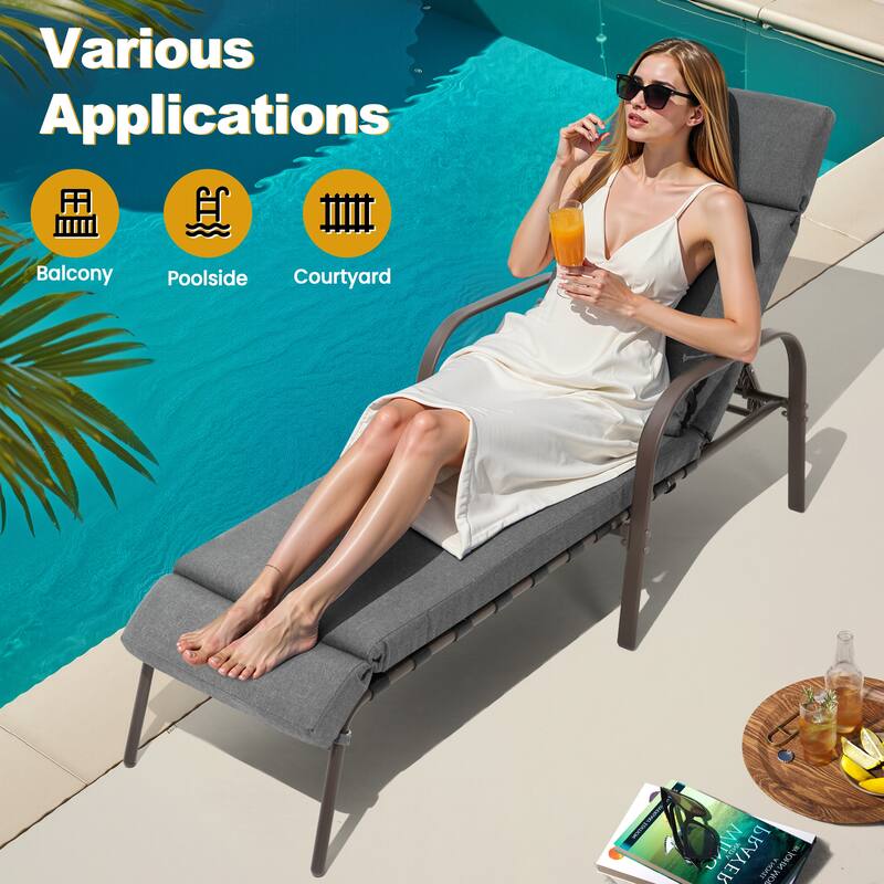 VredHom Outdoor Adjustable Chaise Lounge with Cushion and Pillow (Set of 2) - Set of 2