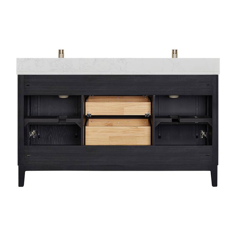 Gara Double Bath Vanity with Composite Stone Top and Mirror