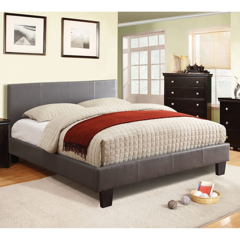 Lala Modern Queen Upholstered Wood Platform Bed by Furniture of America - Grey - Faux leather