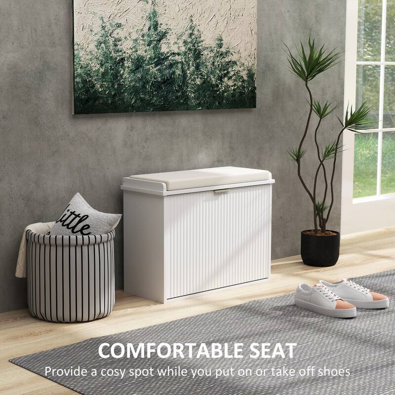 Particleboard and MDF Shoe Storage Bench with Cushion Seat and Drawer Cabinet