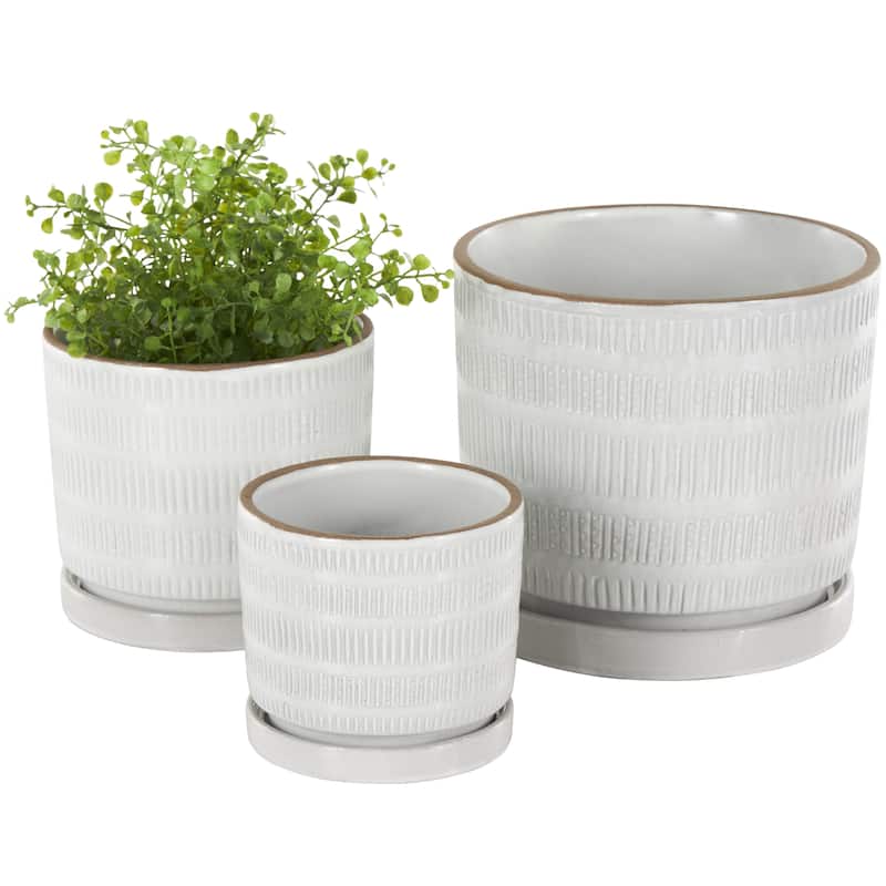 Ceramic Geometric Polka Dot and Linear Patterned Indoor Outdoor Planter - Set of 3 White - Roche River Decor - White