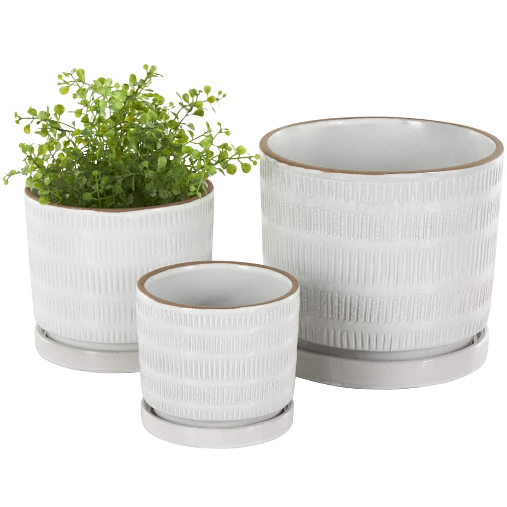 Ceramic Geometric Polka Dot and Linear Patterned Indoor Outdoor Planter - Set of 3 White - Roche River Decor