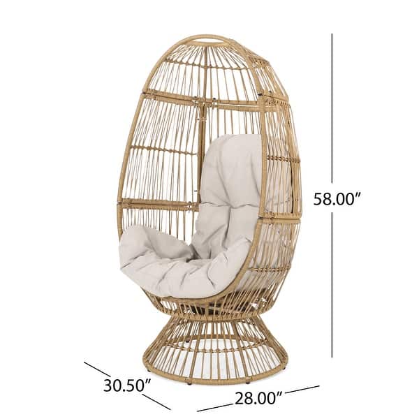 dimension image slide 3 of 2, Pintan Outdoor Wicker Swivel Egg Chair with Cushion by Christopher Knight Home