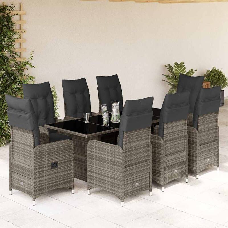 vidaXL Bistro Set Grey PE rattan 6-seater Removable Covers - 23.0 x 21.5 x 36.2 in - Grey (9)