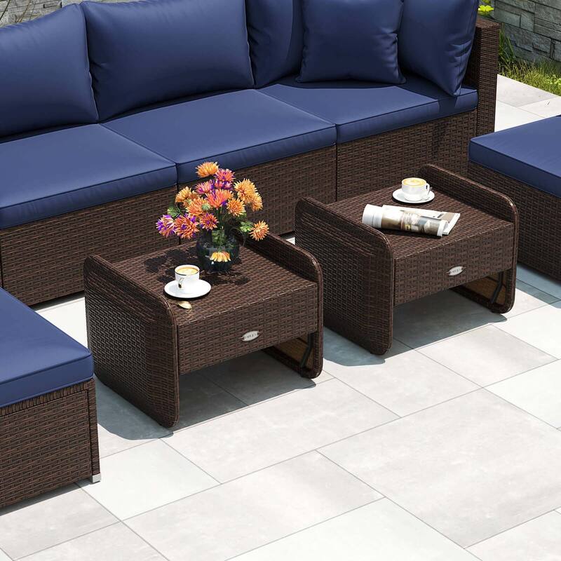 Patiojoy 2 Pieces Outdoor Patio PE Wicker Ottomans with Removable - See Details