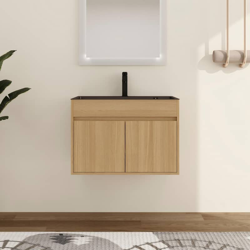  ﻿Malwee 28" Floating Bathroom Vanity, Wall Mounted Bathroom Vanity with Stainless Steel Sink and Flexible Drain Pipe