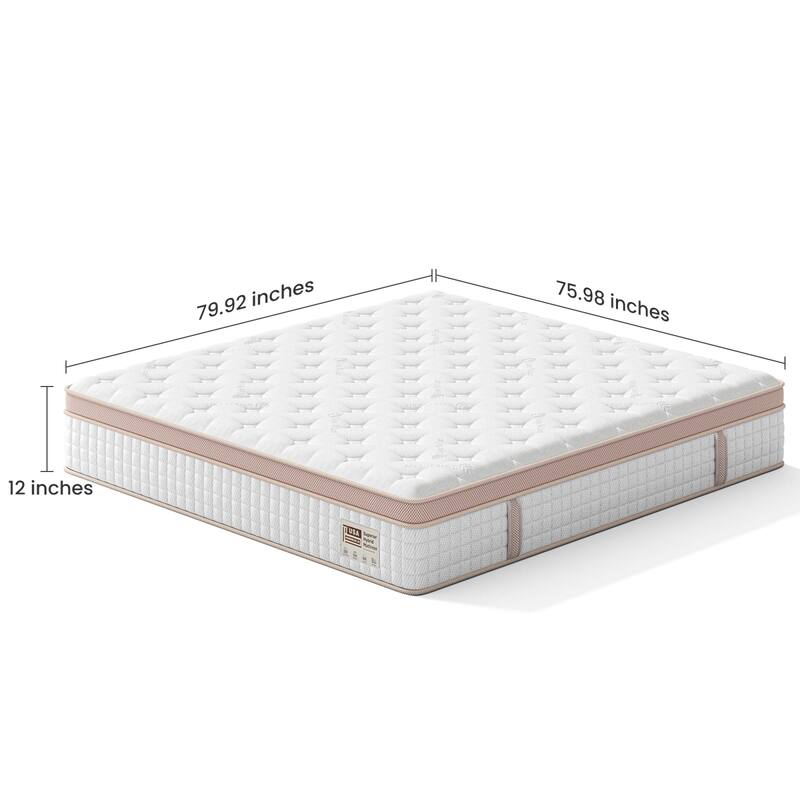 Roomfitters 12 Inch King Hybrid Mattress, Firm Gel Memory Foam and Pocket Spring Bed for Pressure Relief, White