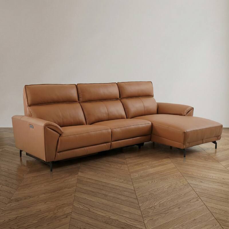 Furniture of America Fynae Modern Leather L-Shaped Sectional Recliner with Chaise and USB Ports - Brown Clay - Right Facing