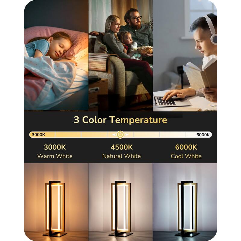 LED Table Lamp, 3 Color Temperatures Bedside Lamp (3000K 4500K 6000K), 750LM Touch Stepless Dimmable Nightstand Lamp