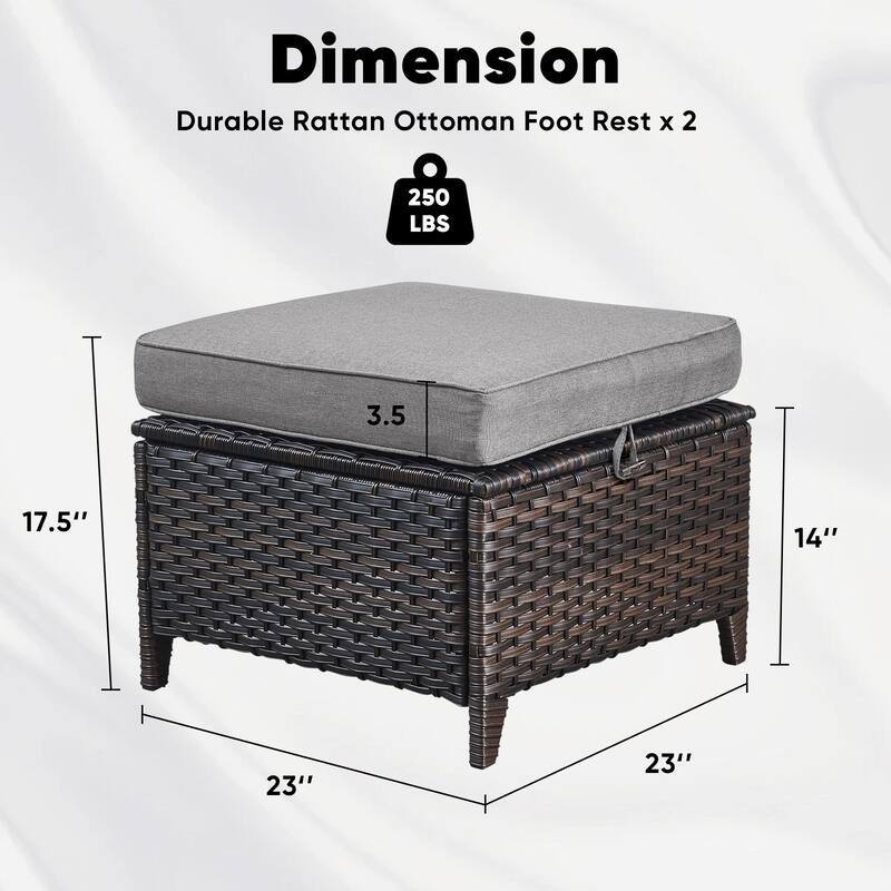 2 Wicker Ottomans Multipurpose Outdoor Footrest