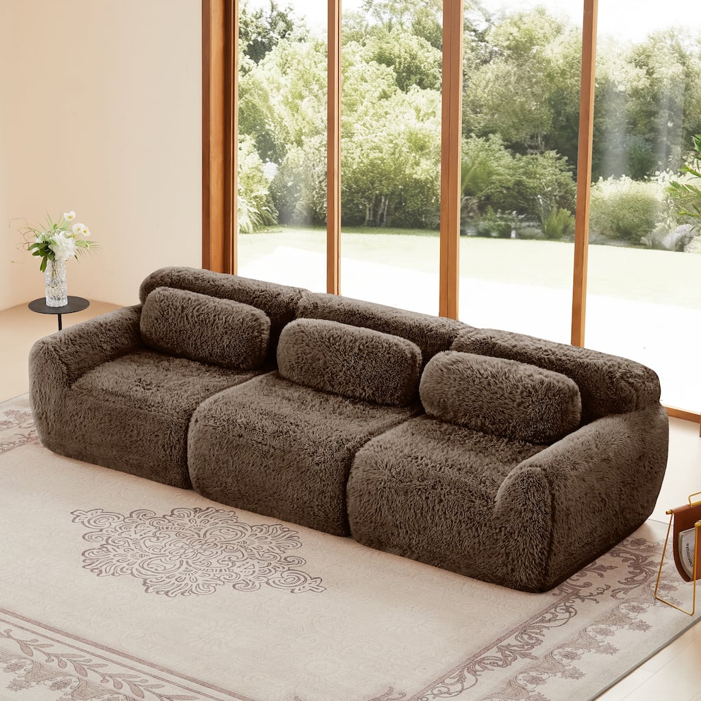 Anmytek 114'' Modern Modular Sectional Sofa - Soft Fluffy Plush Fabric Ergonomic Design Vacuum Compressed