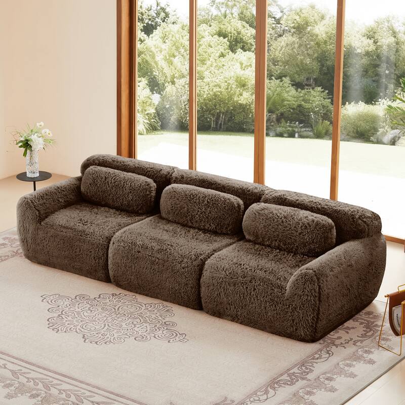 Modular Sectional Sofa, Plush Fabric Boneless Couch with Throw Pillows, 2/3/4-Seater Options, No Assembly - Chocolate - 3 Seat
