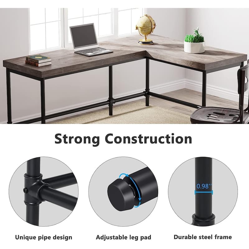 Tribesigns L-Shaped Desk, 67 inch Industrial Corner Computer Office Desk