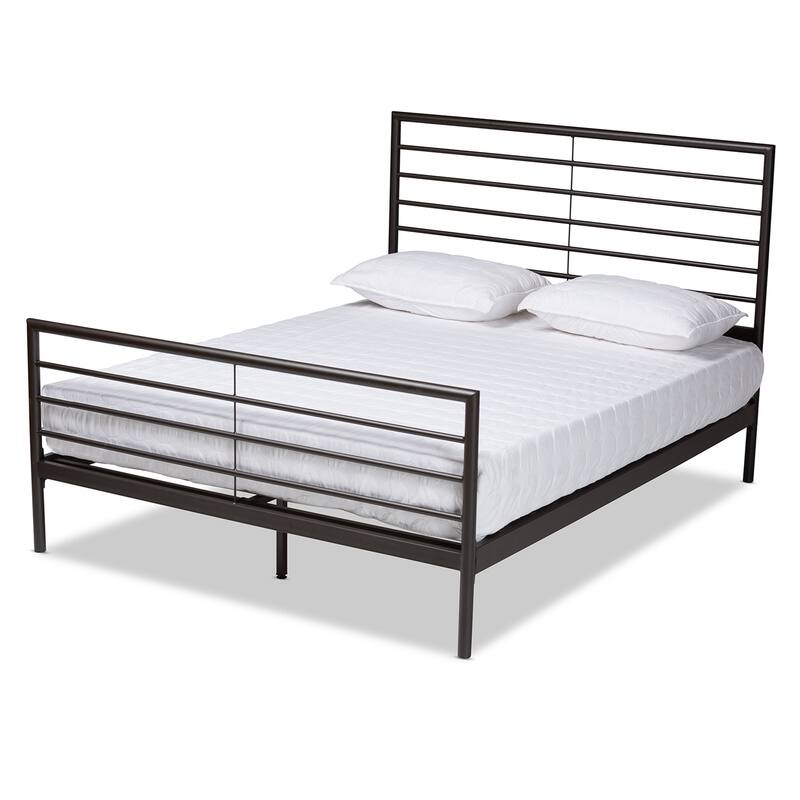 Metal Platform Bed Frame Full Size - Modern Black Finish, Headboard & Slats Included