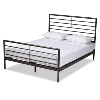 Metal Platform Bed Frame Full Size - Modern Black Finish, Headboard & Slats Included