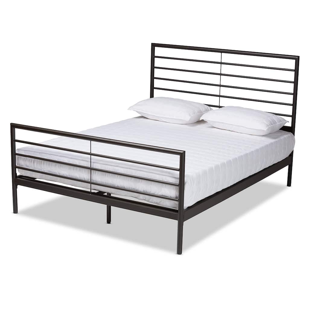 Metal Platform Bed Frame Full Size - Modern Black Finish, Headboard & Slats Included
