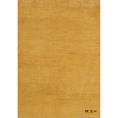 Gold Gabbeh Modern Foyer Rug Hand-Knotted Wool Carpet - 2'10"x 3'11"