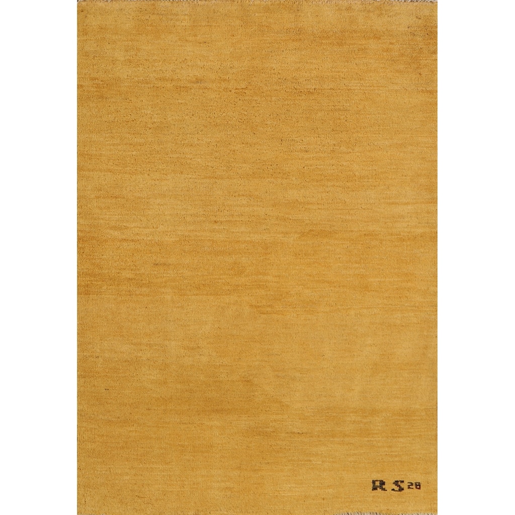Gold Gabbeh Modern Foyer Rug Hand-Knotted Wool Carpet - 2'10"x 3'11"