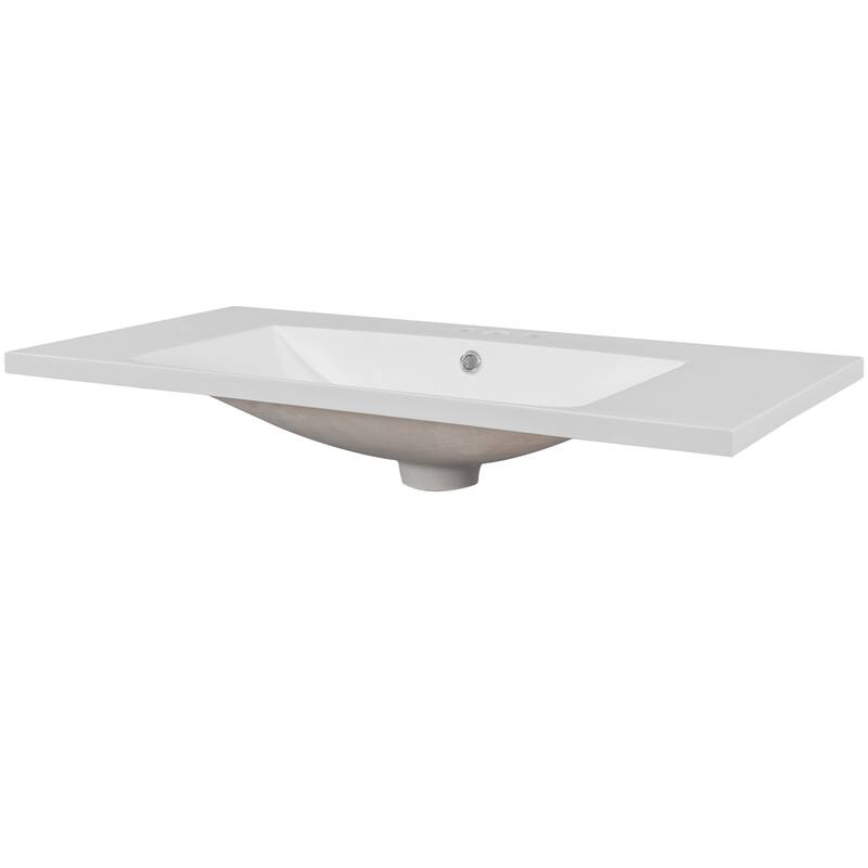 Roomfitters 30" Ceramic Bathroom Vanity Top with White Basin and 3-Faucet Holes, Easy to Install Countertop