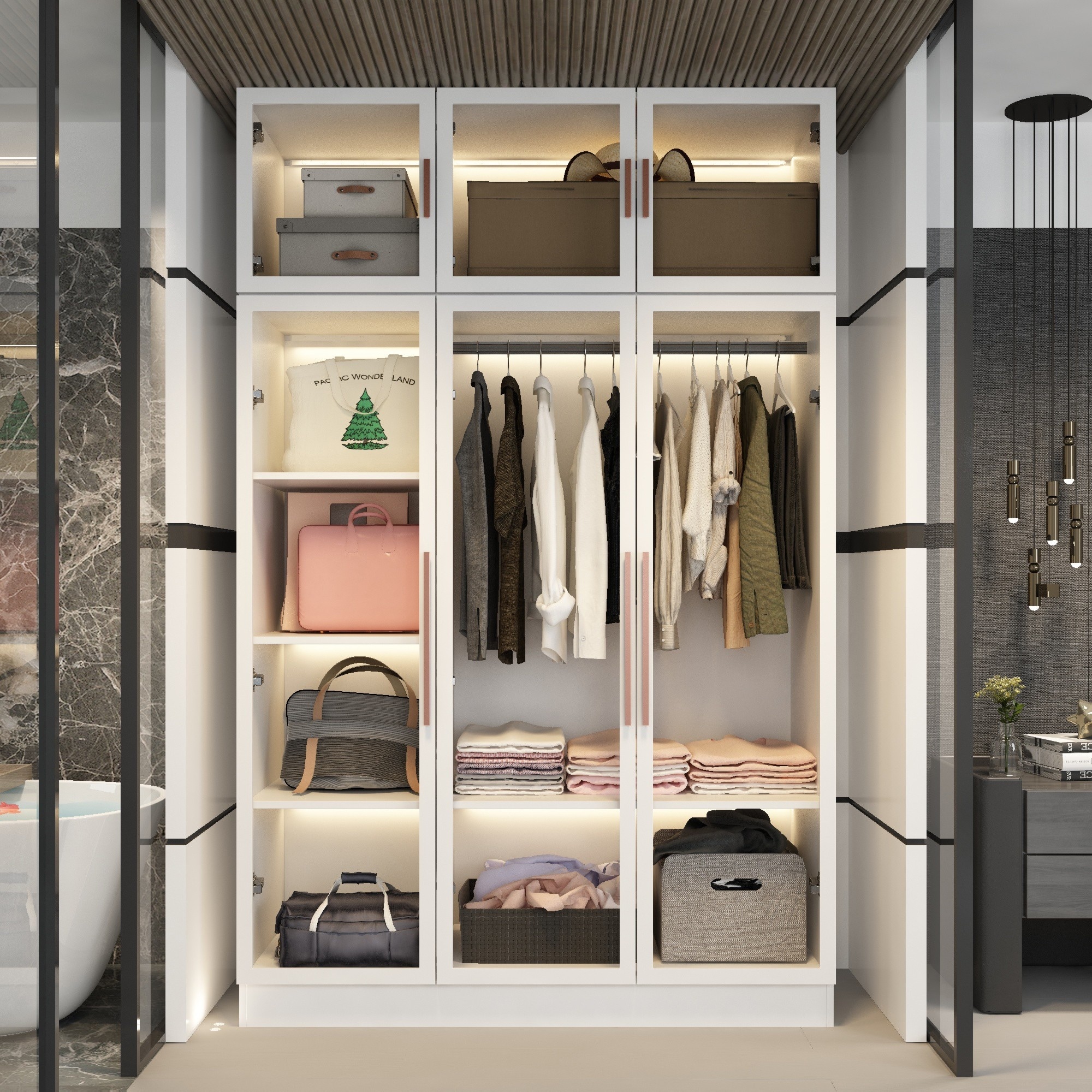 Glass Door Wardrobe Armoire Storage Closet with Light Display Cabinet On Sale Bed Bath Beyond 37033003