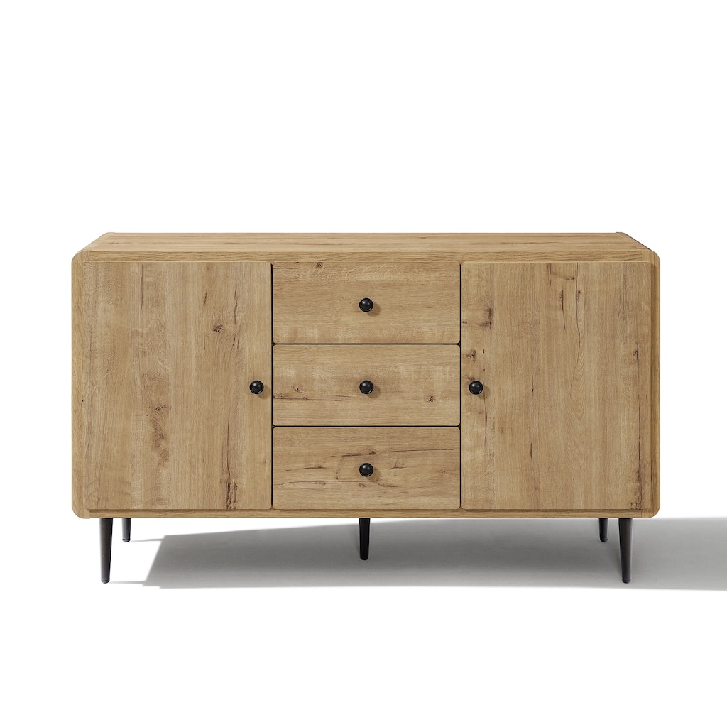 Oak Manufactured Wood 48.8-Inch Wide 2-Door 3-Drawer Buffet Cabinet - 29.1" H x 48.8" W x 15.9" D