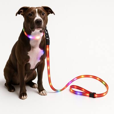 Flash Pet Led Dog Leash Safety Light with Maximum Visibility Up to 1100 Ft - Padded Handle Pro Grade Steel Swivel Clasp