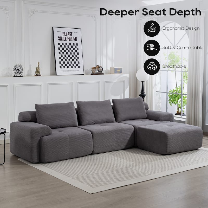 Corduroy Modular Sleeper Sofa Bed with Ottoman, L-shaped Sectional Couches for Living Room with Memory Foam and Steel Frame