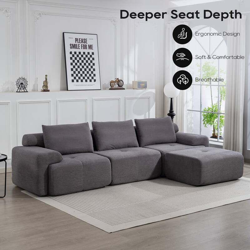 L-Shaped Modular Sectional Sofa, Corduroy Convertible Sectional Sofa Bed, Compression Sofa with Memory Foam & Steel Frame