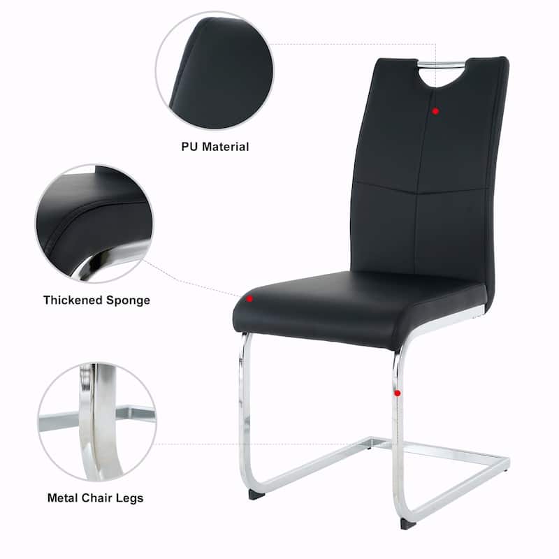 Modern Dining Chair Set - Faux Leather Padded Seats, Gold/Silver Metal Legs