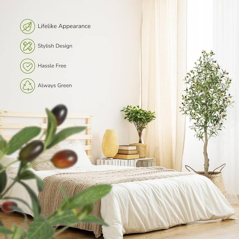 2 Pack 5ft Artificial Faux Olive Tree with Green Leaves and Big Fruits