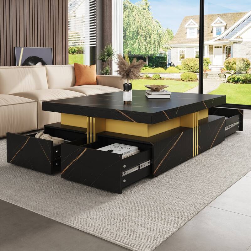 Modern Square Storage Coffee Table with 4 Drawers
