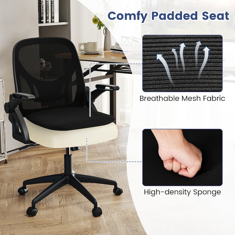 Breathable Mesh Adjustable Desk Chair with Lumbar Support and Sponge Cushion Flip-up Armrests - 25" x 25" x 36"-39"