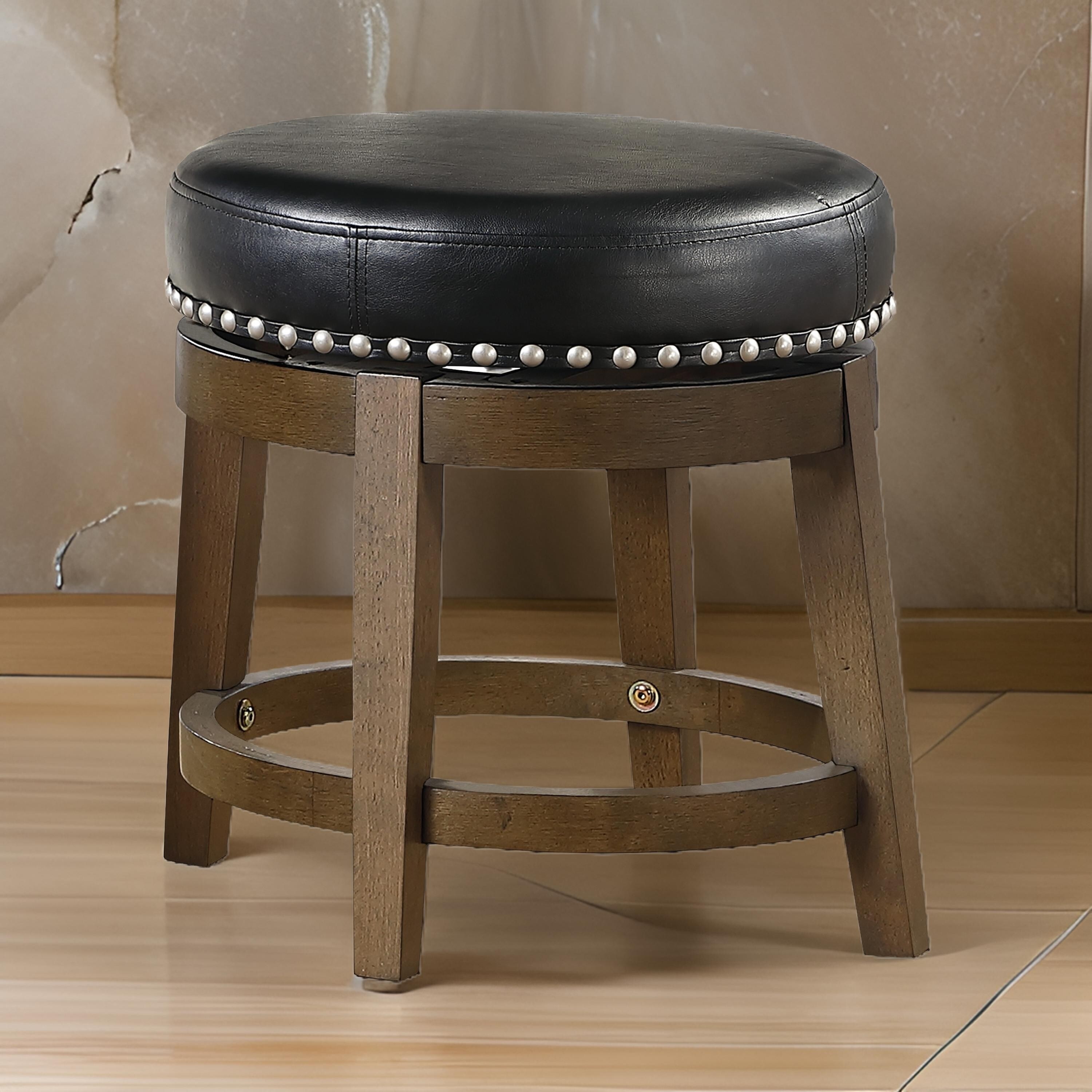 Bara 20 Inch Swivel Dining Stool Round Faux Leather Brown Set of 2