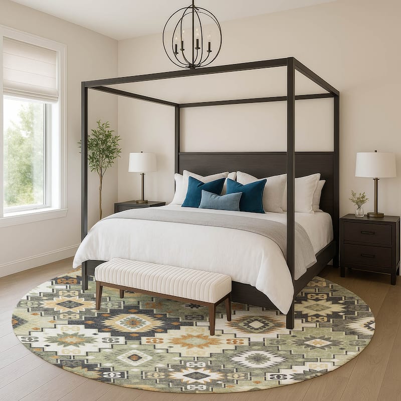 Premium Washable Super Soft Southwest Tribal Mayfield Rug - Fern - 8' x 8'