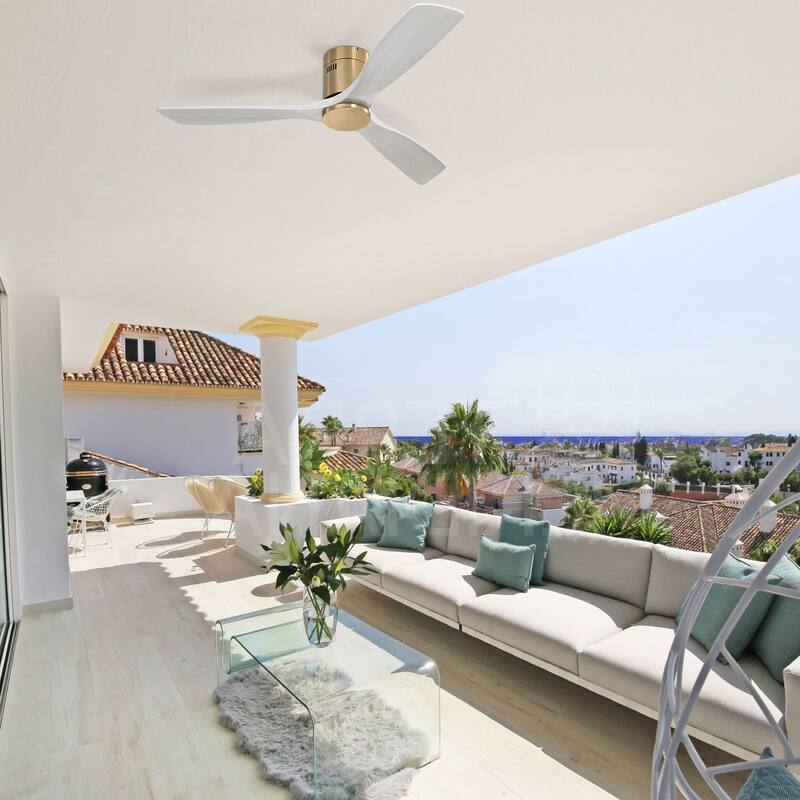 Sofucor 52 Inch Solid Wood Flush Mount Indoor Ceiling Fan without Light,Remote Control,Smart Optional