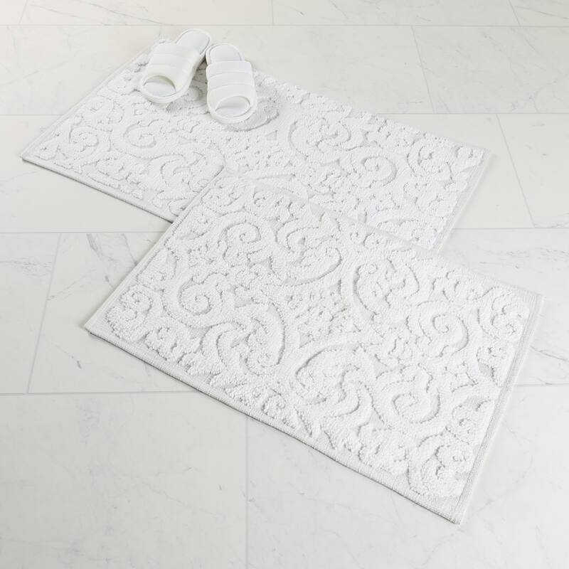 Superior Venere Floral Scroll Washable Bath Rug, Set of 2