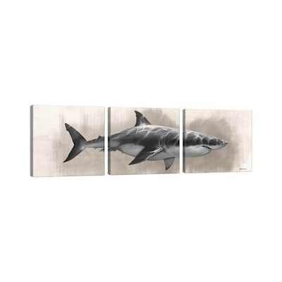 iCanvas "Great White Shark Drawing" by Steve Goad 3-Piece Canvas Wall Art Set