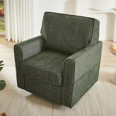 Chenille Swivel Barrel Armchair With Side Pockets