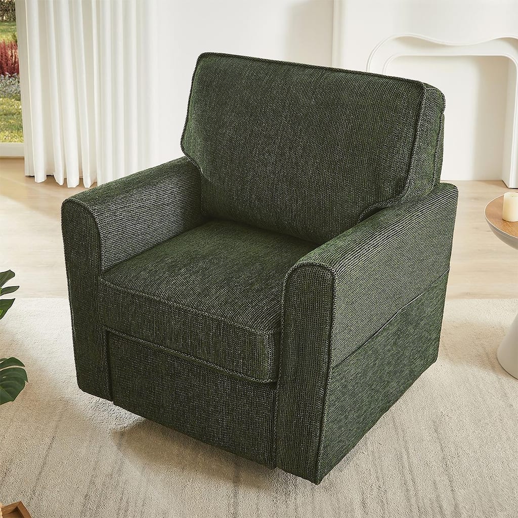 Chenille Swivel Barrel Armchair With Side Pockets