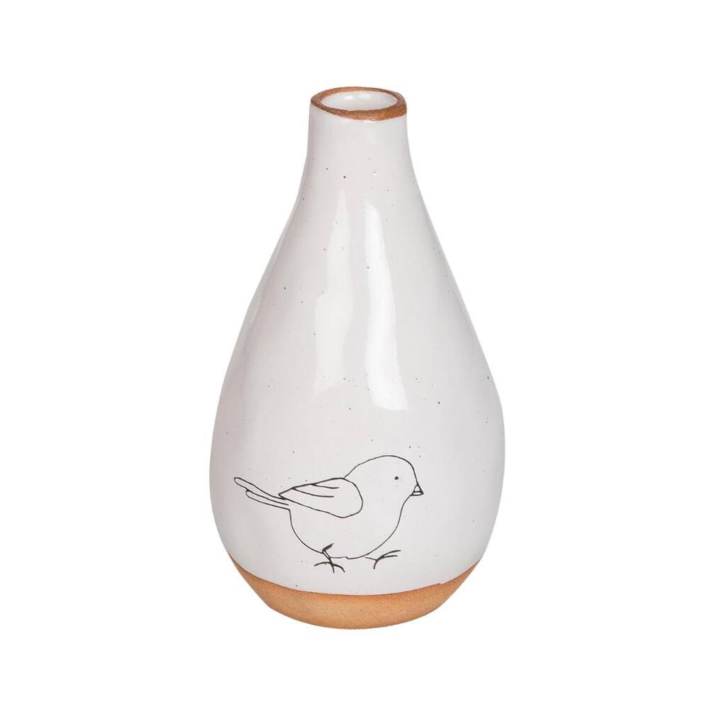 Transpac Ceramic Chubby Vase w/Bird Print Home Decorations Spring