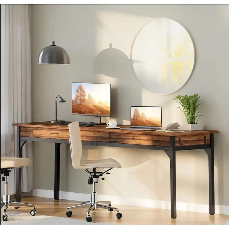 78.7"Extra Long Double Office Desk, Executive Computer Workstation with 2 Drawers and Hooks, Home Office Desk with Metal Frame