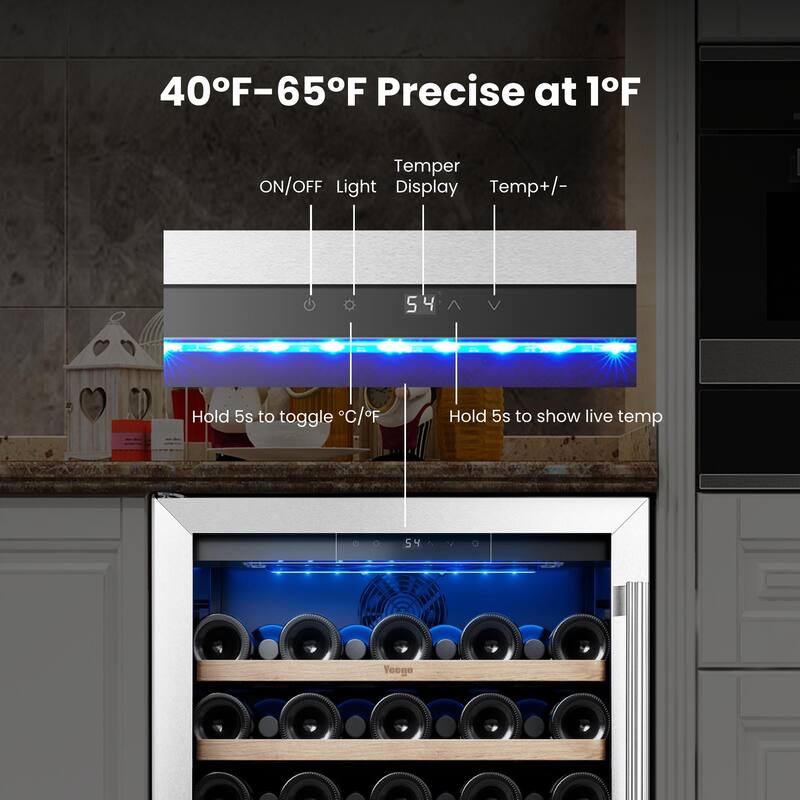 Yeego 23.4 in.52-Bottle Single Zone Wine Cooler Refrigerator Fridge with Built-In/Freestanding Design