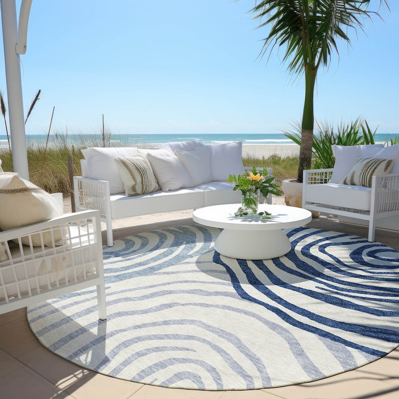 Machine Washable Indoor/ Outdoor Chantille Contemporary Dimensions Rug - Blue - 8' x 8'