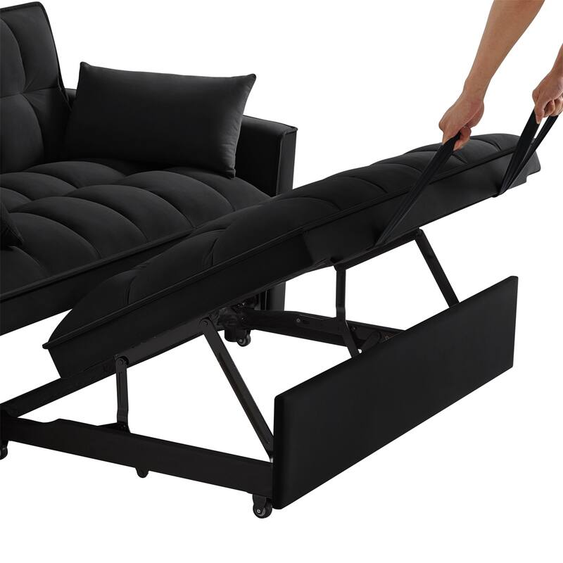 4 in1 Tufted Pull-out Sofa Bed with Backrest, Pillows, Storage Pockets