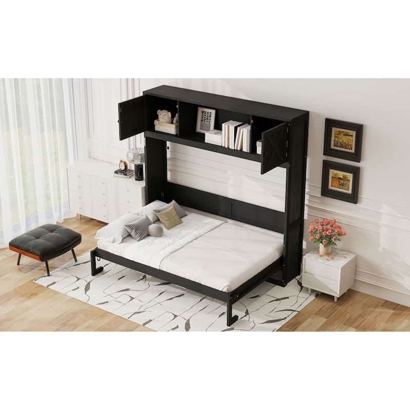 Full Size Murphy Bed with Storage Cabinets - Space-Efficient Wall Bed with Hidden Storage for Apartments & Guest Rooms