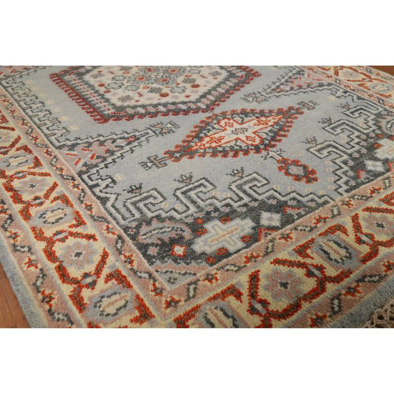 Hand Knotted Oriental 100% Wool Carpet Traditional Geometric Greys & Charcoal Viss Area Rug - 6' 0'' X 4' 0''