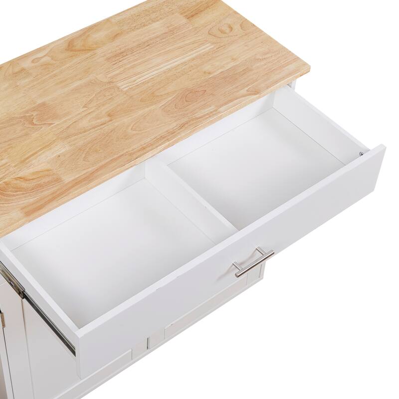 Rolling Kitchen Island with Storage, Kitchen Cart with Rubber Wood Top