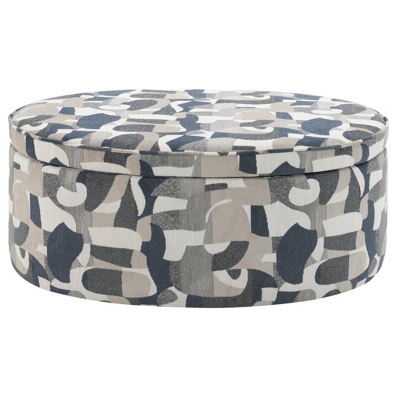 Kito Oval Accent Ottoman, 39 Inch, Hidden Storage, Patterned Fabric