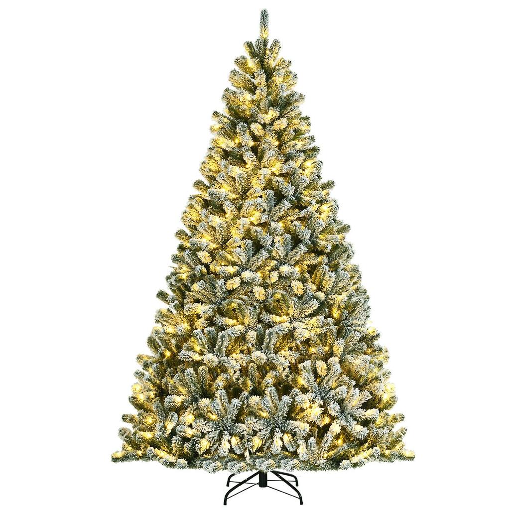 4.9 Feet Flocked Artificial Christmas Tree with 650 LED Warm White Lights PVC Tips Indoor - 4.9' x 8' (Dia x H)