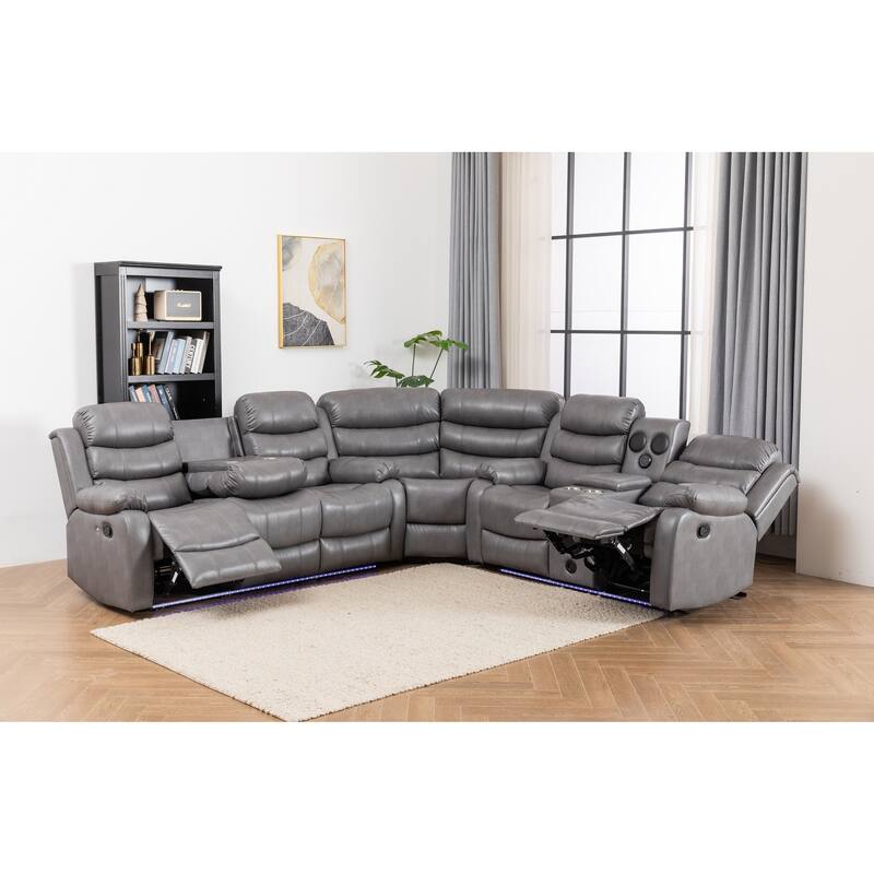 Donivi LED Faux Leather Reclining Sectional With Speakers